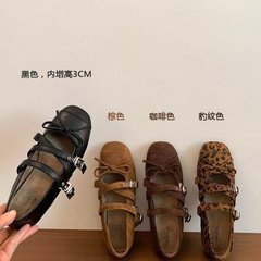 内增高复古圆头豹纹单鞋女秋季款小众设计法式玛丽珍女鞋芭蕾舞鞋