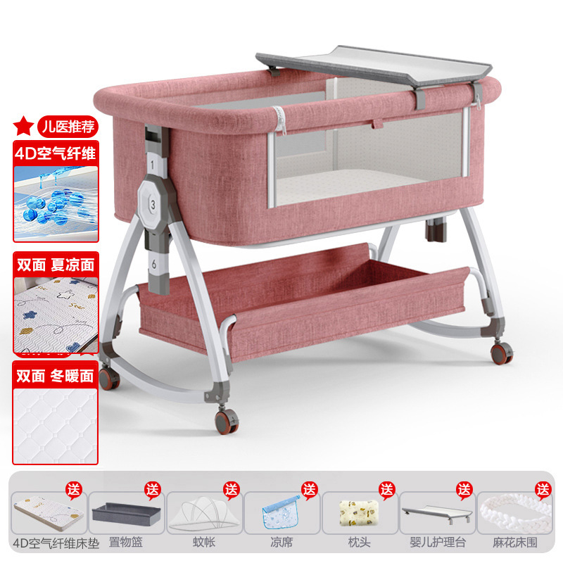 Cama de bebé Cama de cuna móvil Cama plegable portátil multifuncional Cama de bebé recién nacido Cama de empalme Cama grande image 59