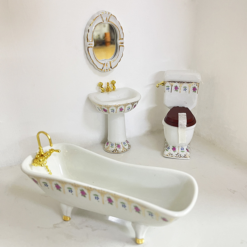 1:12 Doll House Dollhouse Miniature Mini Furniture 4-Head Ceramic Bathroom Model Bathware