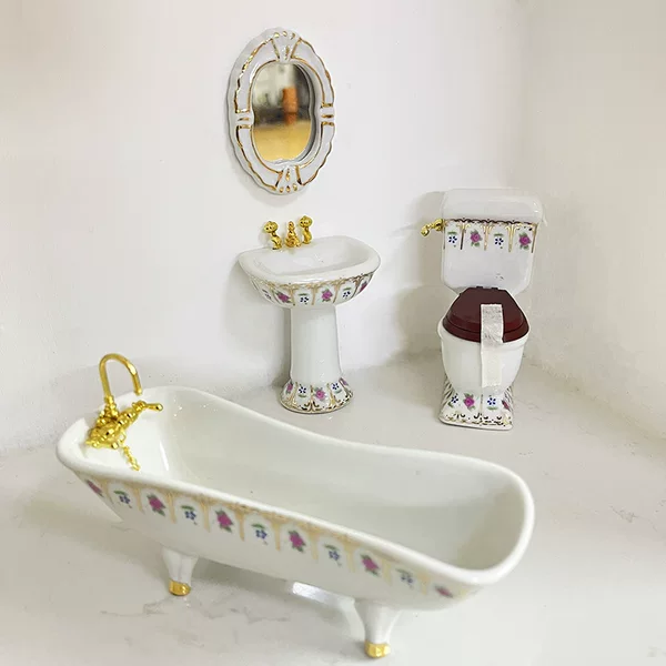 1:12 Doll House Dollhouse Miniature Mini Furniture 4-Head Ceramic Bathroom Model Bathware