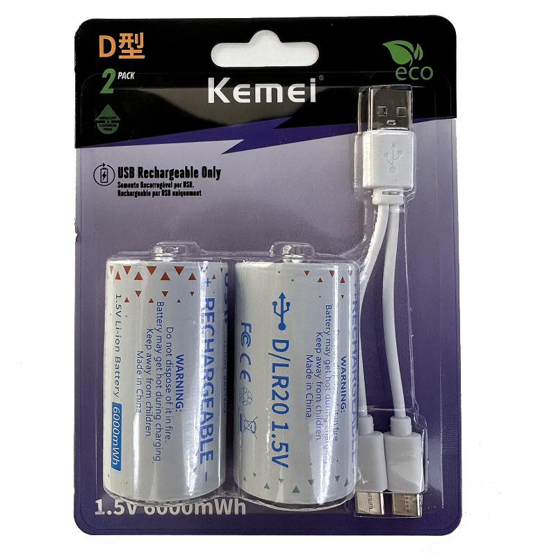 Batería recargable de corte de pelo Komei 1600mWh batería seca 5, batería de litio recargable USB al por mayor