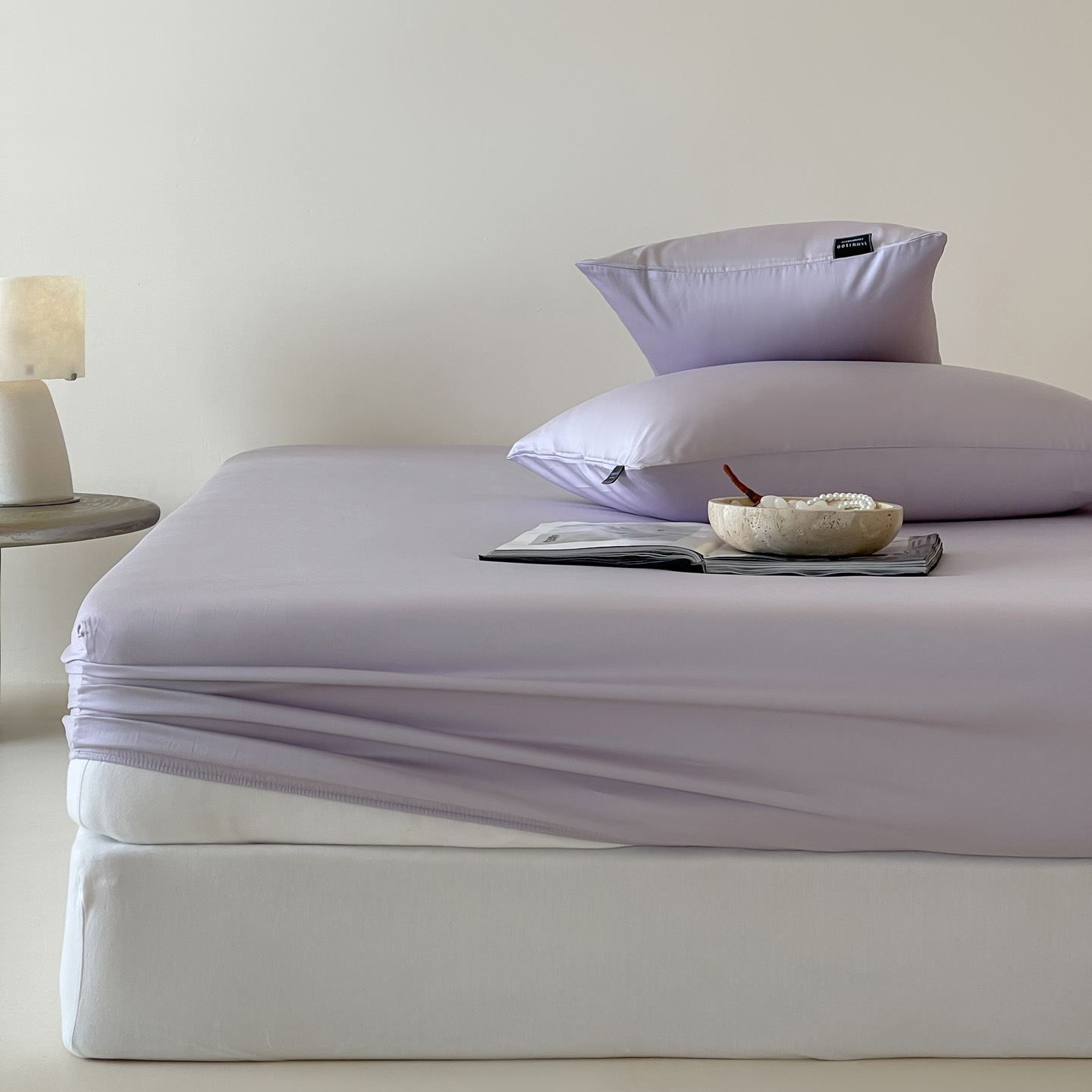 Minimalist Style Cool Breeze Solid Color Tencel Single-Piece Fitted Sheet 1.5 1.8m Tencel Silky Bed Cover Non-Slip
