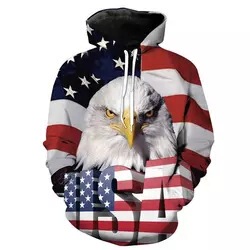 Cross-border new American national symbol 3D printed men's hoodie funny fashion casual oversized pullover
