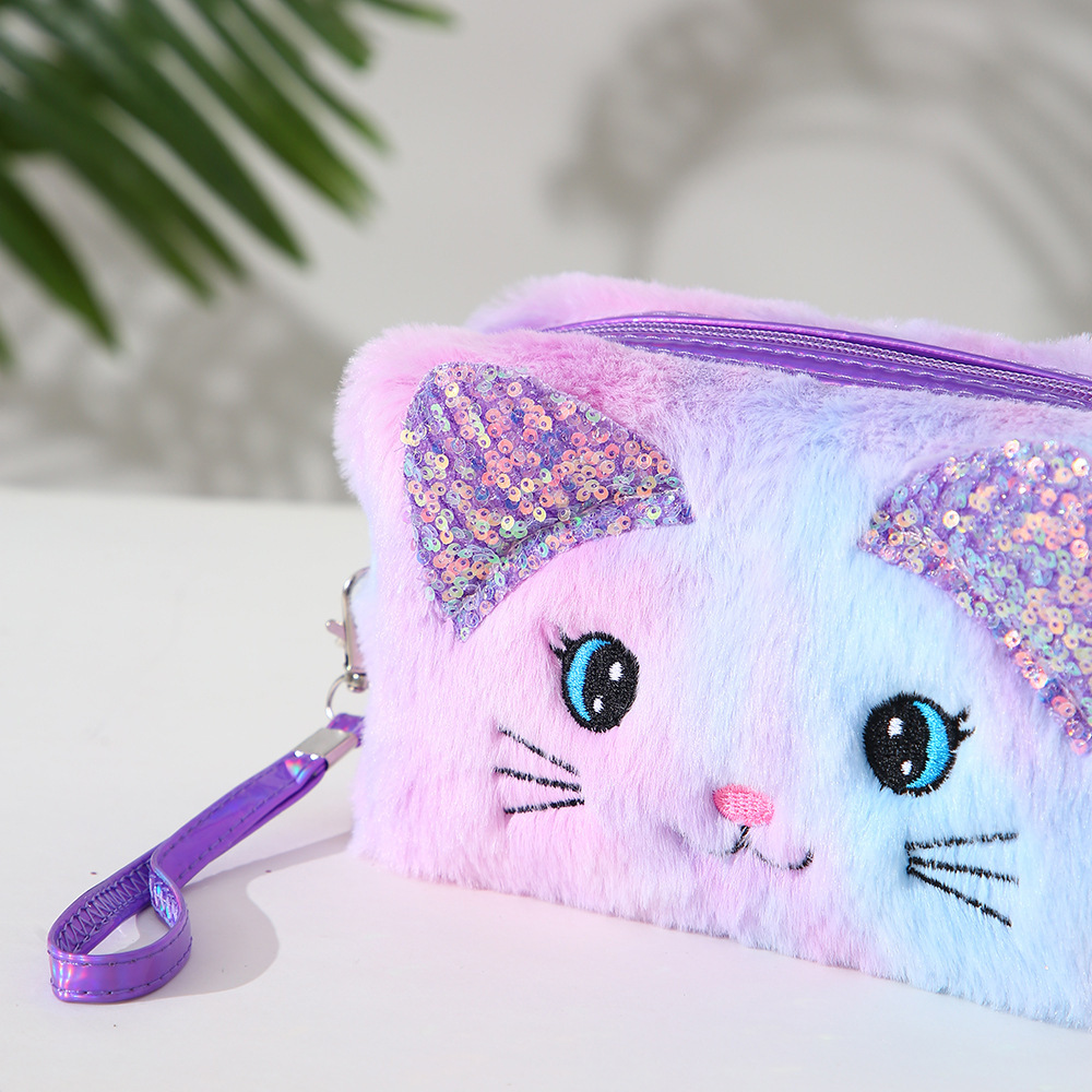 Paquete de cosméticos de lavado de gato de dibujos animados de teñido anudado, estilo de felpa de estudiante de dibujos animados, paquete de almacenamiento de cosméticos de viaje simple transfronterizo