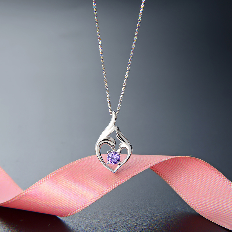 925 plata esterlina cisne collar de corazón nicho femenino simple versátil colgante de piedra colgante de clavícula regalo del día de la madre