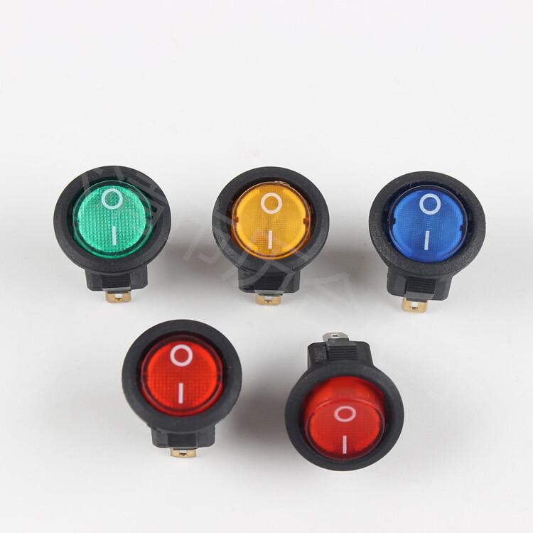 KCD11红黄蓝绿带灯圆形开关电动仪器控制开关16.5小圆船型开关