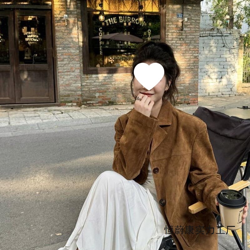 Suede Blazer for Women 2026 Spring New Style Melard Brown Color Petite Coffee-Colored Top