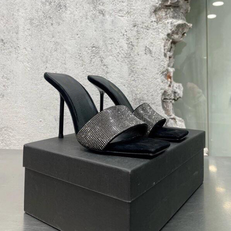 Park Caiying Rose Same Style Full Rhinestone High Heel Flip-Flops Women's Luxury Square Toe Sexy Sandals 2025 Summer New Style