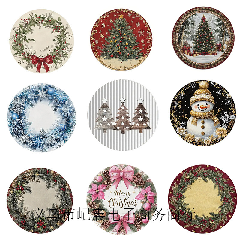 Transfronterizos Amazon temu Navidad lino redondo almohadilla de mesa de corte borde artesanía cocina almohadilla de mesa de comedor