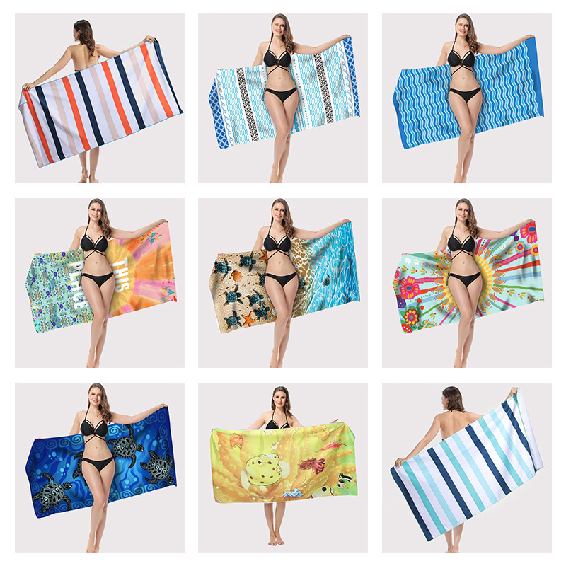 Cross-Border Microfiber Quick-Drying Printed Beach Towel Adult Double-Sided Printed Beach Swimming Bath Towel with Large Non-Stick Sand
