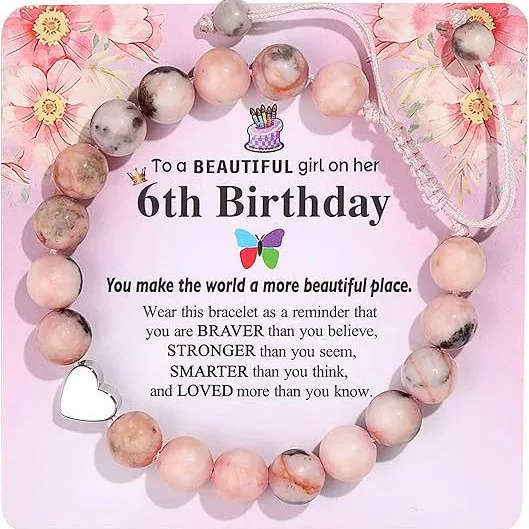 European and American Cross-border Pink Zebra Natural Stone Butterfly Charm Bracelet Birthday Gift Bracelet for Girls 6-13 Years