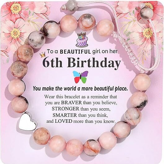 European and American Cross-border Pink Zebra Natural Stone Butterfly Charm Bracelet Birthday Gift Bracelet for Girls 6-13 Years