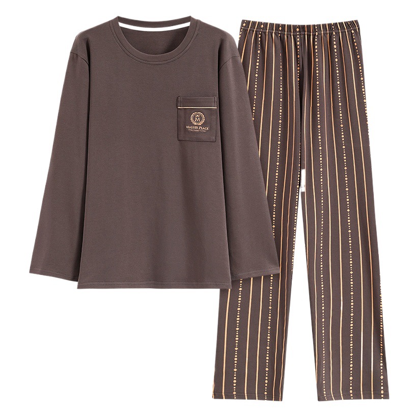 Pijamas de algodón para hombres de primavera y otoño de manga larga delgada Juventud de mediana edad casual de algodón suelto más el tamaño de desgaste para el hogar traje de hombre