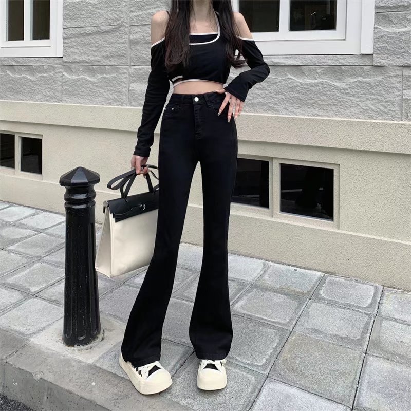 Micro-flare Jeans Women's High-waisted Tight Slim-fit Spring Cropped Stretch Horseshoe Pants Hyun-Tak Hyun-Tak Hyun-Tak Look Tall