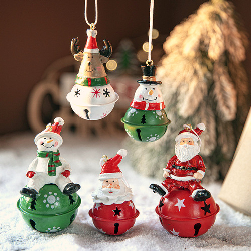 New Nordic Christmas painted resin snowman iron bell hanging creative decoration Christmas tree pendant