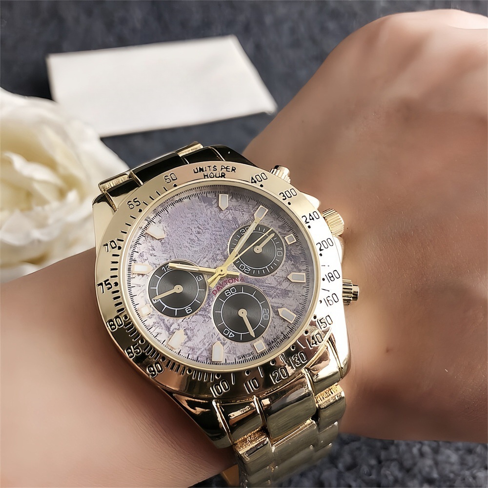 Meteorite Pattern Dial Three-Eye Chronograph Waterproof Steel Band Men's Quartz Watch Wrist Commuter Watch for Men and Women