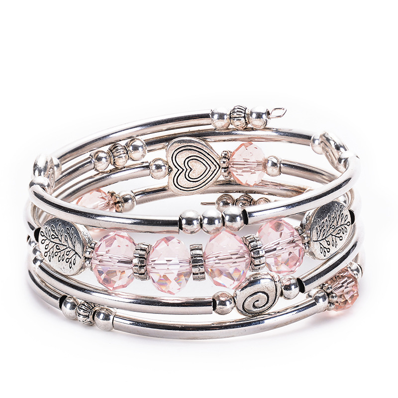 Amazon Hot Selling Fashion Crystal Multi-Circle Layered Winding Bracelet Life Tree Peach Heart Winding Bracelet Women Jewelry