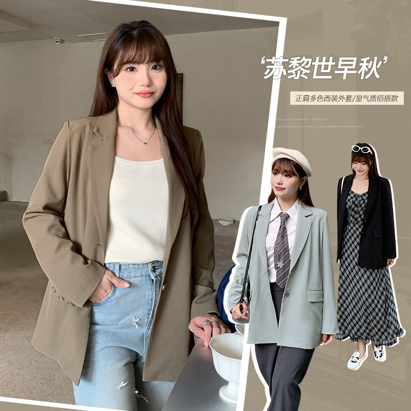 63508丨Korean Style Fat mm Elegant High-End Fashion Casual Suit Women's Autumn Large Size Slimming Look Age-Reducing Waist-Covering Jacket