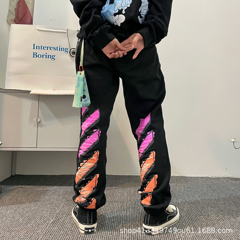 [Serie de otoño e invierno] ow flecha graffiti fuegos artificiales 99 tira de goma impresa suéter pareja cremallera pantalones con capucha