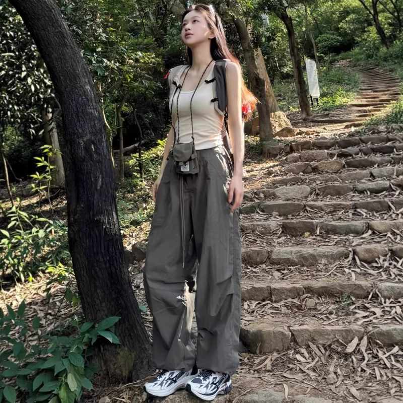 American-Style Parachute Cargo Pants for Women, Summer Thin 2026 New High-Waisted Slimming Loose Drape Quick-Dry Sports Pants