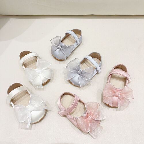 Direct Supply Korean Version Spring and Autumn Girls' Soft Sole Anti-Slip Step-in Shoes for Infants and Toddlers with Bowknot Anti-Slip Princess Shoes
