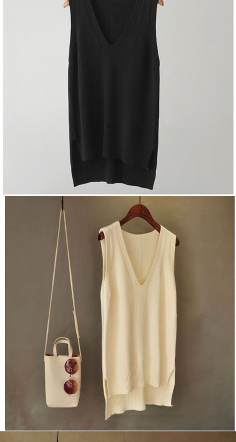 【 Cashmere Family 】 Neuer ärmelloser Pullover aus Wolle mit V-Ausschnitt, vielseitige Weste und Camisole-Oberteil_voghion.com