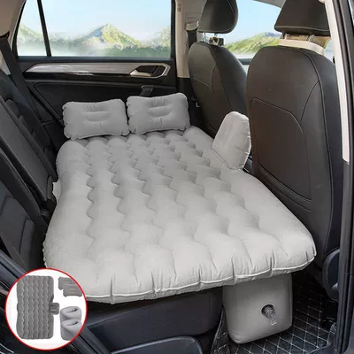 Car Travel Sleeping Pad — Vehicle-mounted inflatable bed - default-item-thickened-flocked-wavy-pattern-double-storage-pier-gray-electric-pump
