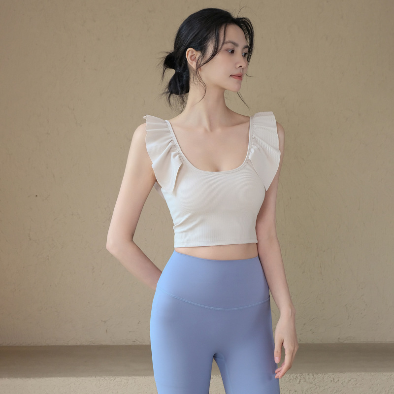 オールインワンヨガベスト女性の夏のレーススリーブ通気性フィットネススポーツバックトップピラティストレーニング服|undefined