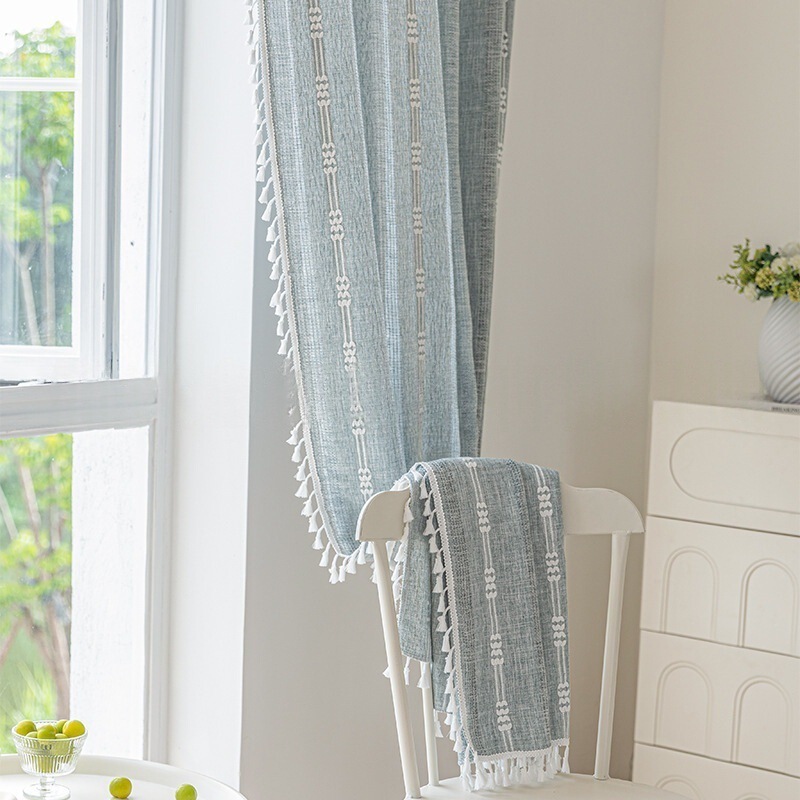 Cross-Border Amazon Scandinavian Cotton and Linen Curtains Multi-Color Independent Station Temu Yarn Semi-Transparent Bedroom Living Room Floor-To-Ceiling Curtains