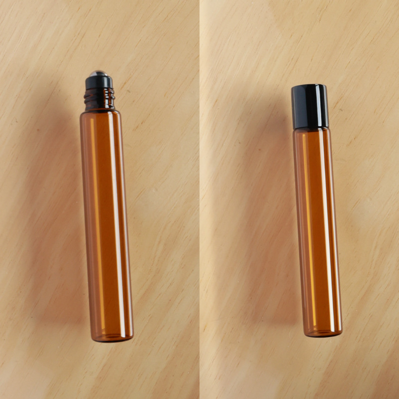 Botella roll-on para aceites esenciales cosméticos, botella marrón para aceites esenciales, botella transparente para reactivos, botella roll-on de vidrio, botella de perfume ámbar.