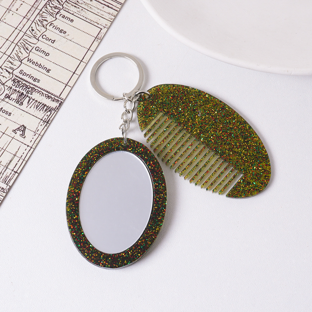 Oval Comb Mirror Pendant Glitter Set High End For Bags Car Keychains Accessories_voghion.com
