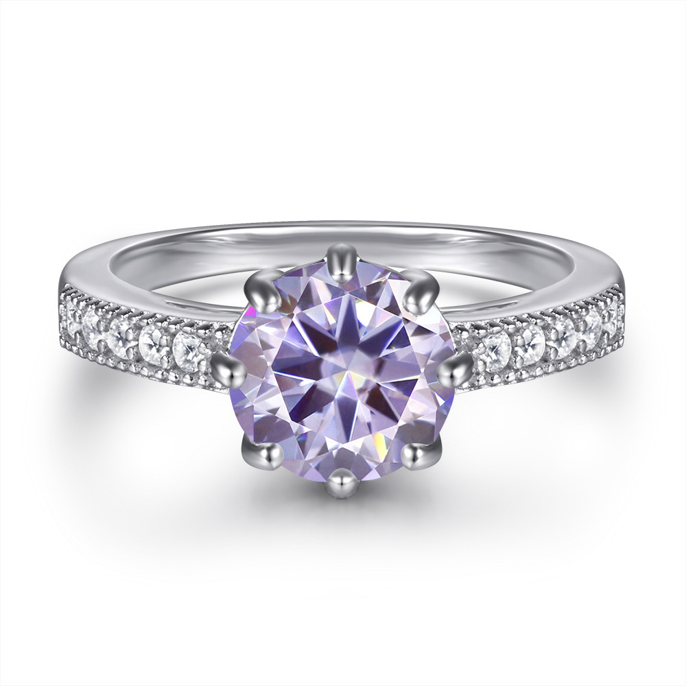 Fashion s925 anillo de plata esterlina diseñado por mujeres, anillo de plata redondo de color, anillo de piedra de moissanita no se desvanece