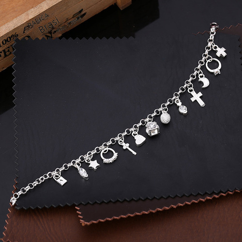 Cross-border European and American jewelry 925 sterling silver temperament fashion thirteen pendant bracelet women's multi-element fashion simple jewelry 