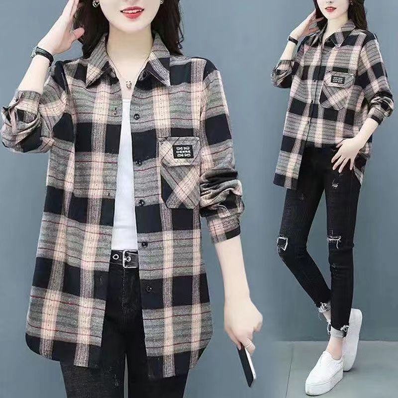 2022 Spring and Autumn New Loose Slim-fit Plaid Shirt Women's External Western Style Age-reducing Shirt Spring All-match Top for Women