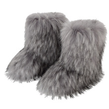 跨境新款毛毛靴子冬季保暖加絨中筒靴時尚可愛雪地靴女外貿亞馬遜