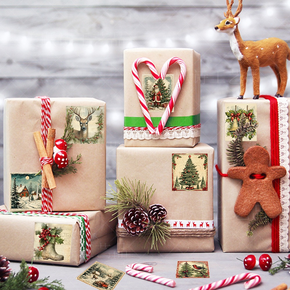 2024 fiesta de Navidad Decoración Retro pegatinas fiesta de navidad regalo decoración creativa pegatinas adhesivas