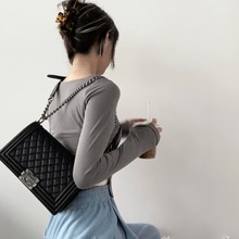 广版新品跨境小香风菱格leboy辣妈包单肩斜挎链条鱼子酱牛皮女包