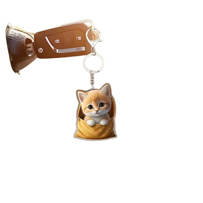 Amazon nuevo encantador acrílico plano amarillo bolsa gato coche espejo retrovisor mochila o llavero colgante