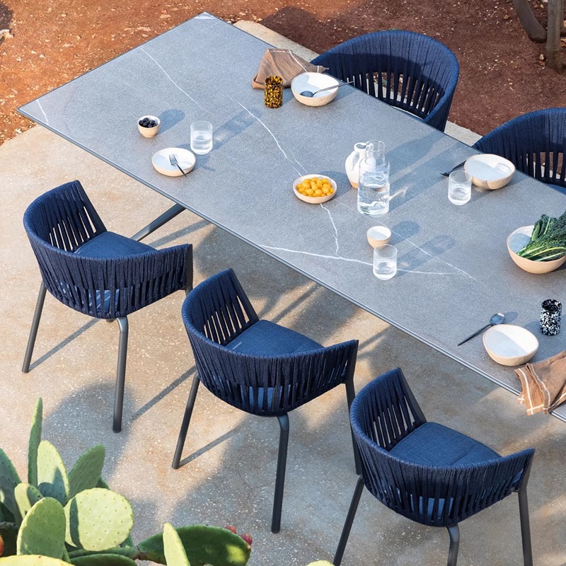 Outdoor Table and Chair Rock Board Long Western Dining Table Rattan Chair Courtyard Garden Villa Balcony Nordic Rainproof Furniture
