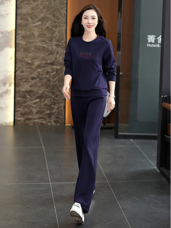 品牌妈妈长袖运动套装女2025秋季新款时尚洋气圆领休闲卫衣两件套|undefined