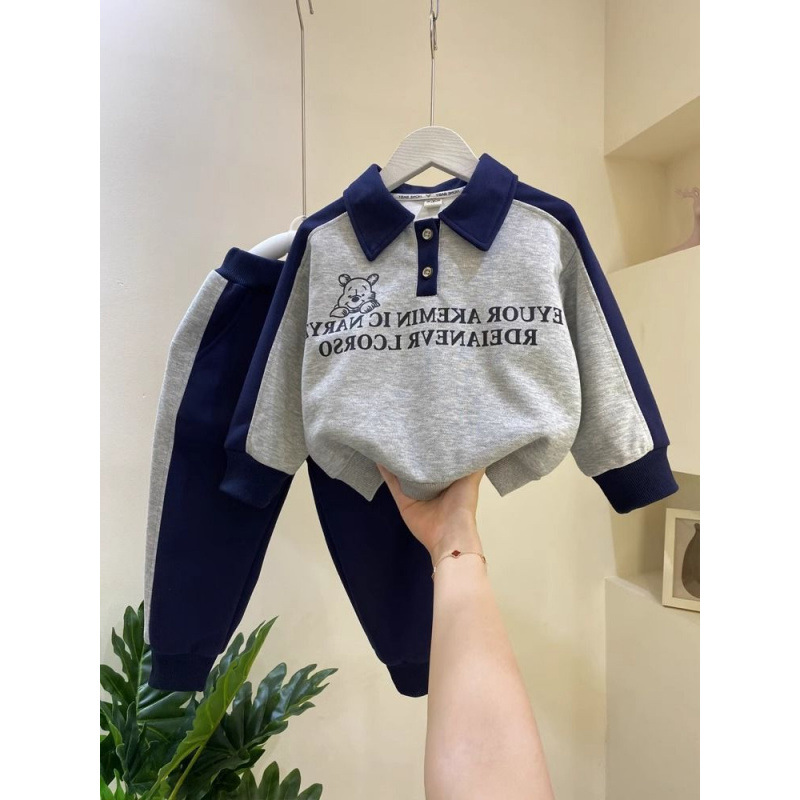 소년 폴로 셔츠 세트 봄과 가을 아동복 2024 새로운 러피 잘 생긴 소년  캐주얼 스포츠 의류 조수