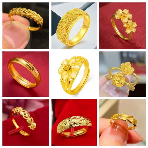 High-quality imitation gold-plated ring, popular on Douyin, featuring a heart-shaped coin, smooth surface, wheat ear design, and sunflower motif for women