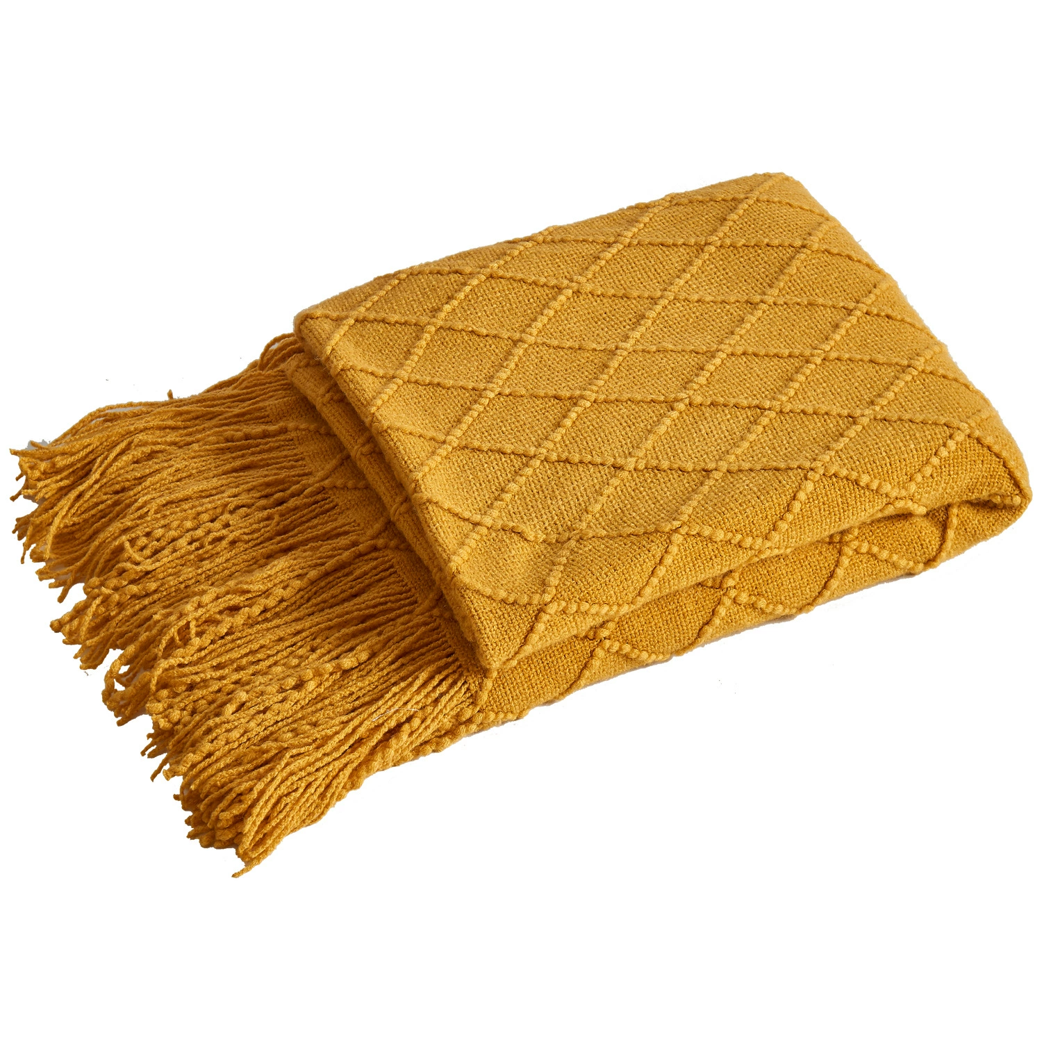 Nordic Retro Rhombus Wool Blanket, Knitted Fringe Throw, 125×170 cm, Bed & Sofa Blanket