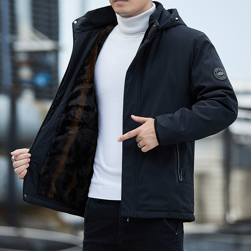 Invierno grueso abrigo de algodón cálido hombre de mediana edad papá con gorra de lana extraíble abrigo de asalto abrigo de algodón abrigo grande