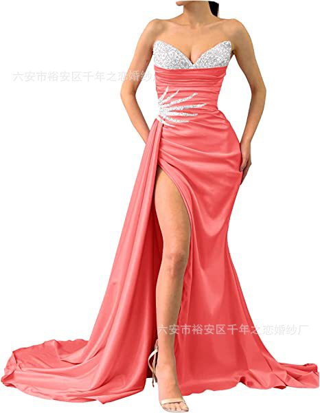 2023 Handmade Sequin Open Shoulder Ball Gown Cocktail Mermaid Slit Formal Evening Dress V-Neck Party Women