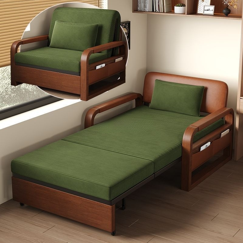New Sofa Bed Chinese Style Folding Bed Multi-Functional All-In-One Dual-Purpose Double Living Room Oil Wax Leather Sofa Bed Retractable