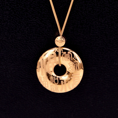 Chinese style safety buckle titanium steel necklace with the word 
