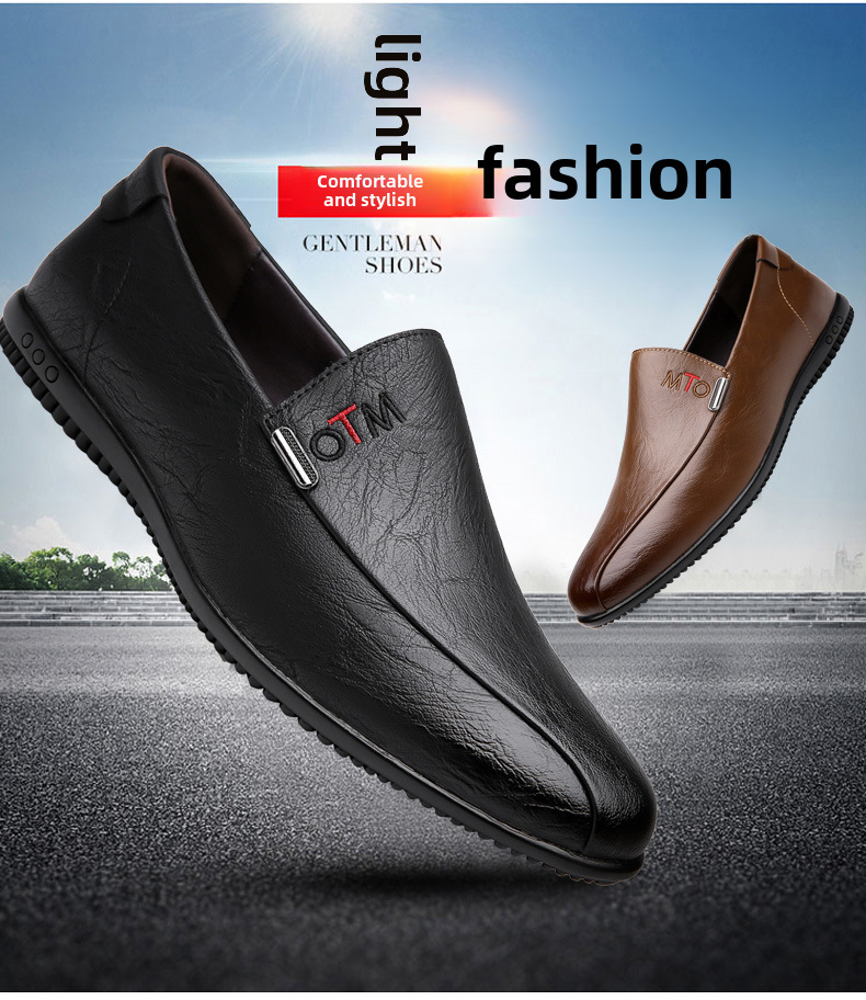 New men's casual bean shoes non-slip breathable set foot soft soles soft surface slip-on leather shoes_voghion.com
