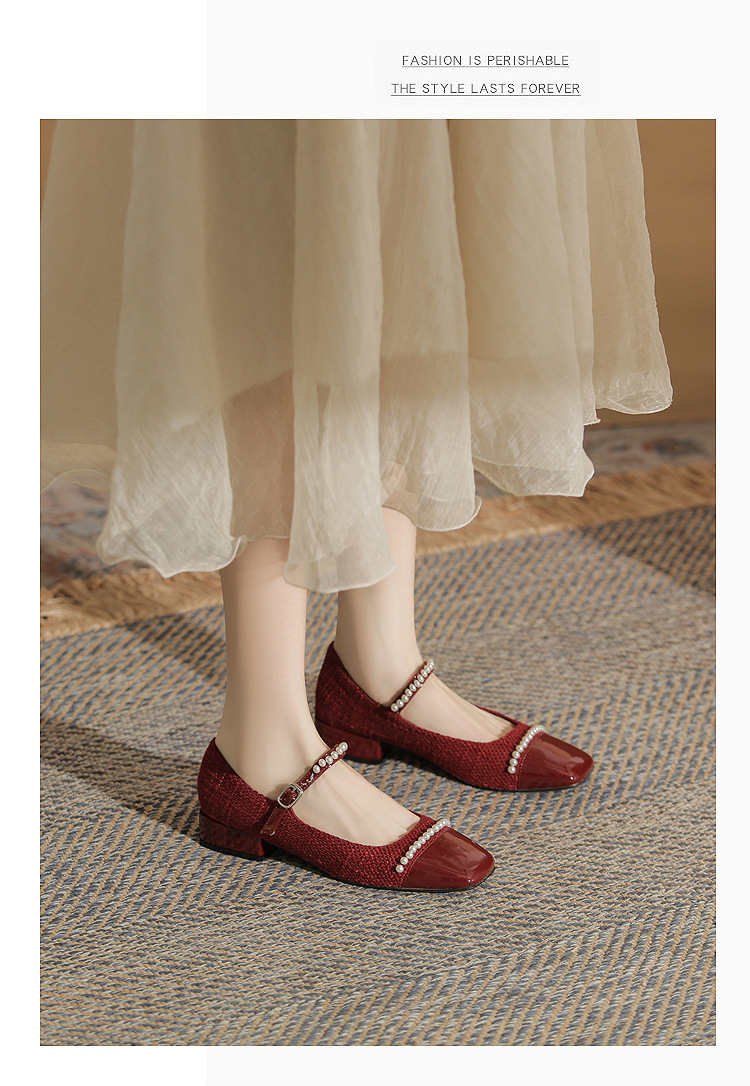 Giày Mary Jane nữ gót thô da bóng miệng nông — Màu đen chi tiết 20