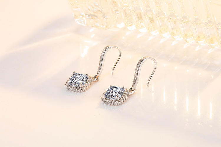 Retro Rhombus Copper Drop Earrings Plating Zircon Copper Earrings 1 Pair